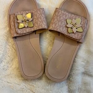 Michael Kors Blush Slides with Gold Floral Detail